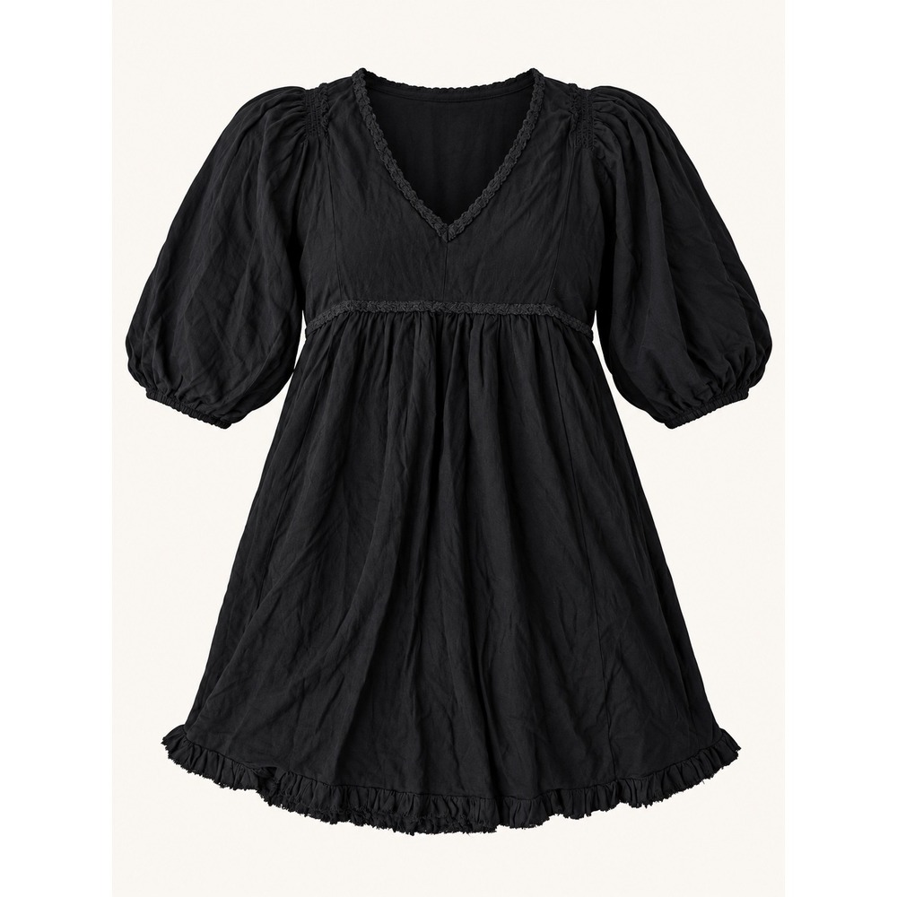 Umgee Linen Cotton Lace Trim Babydoll Tunic Top Women XL Black